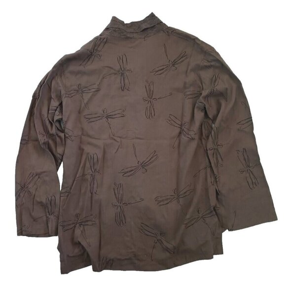 Meng Design Women's Art to Wear Top Size S M Dragonfly Kimono Brown Rayon - Picture 11 of 11